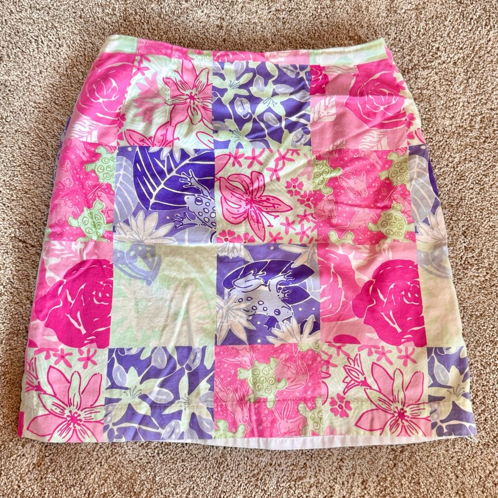 Lilly Pulitzer - Women’s (Sz 6) Pink & Purple A  Line Skirt Multicolor Patchwork
